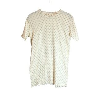 Konges Slojd Girls Cream Floral Pointelle Ruffle Tee Shirt Dress  Cotton 9-10Y